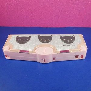 Cat Meow Pink  Plastic Pencil Case 9.5" Silver glittery Kitty Stationery case